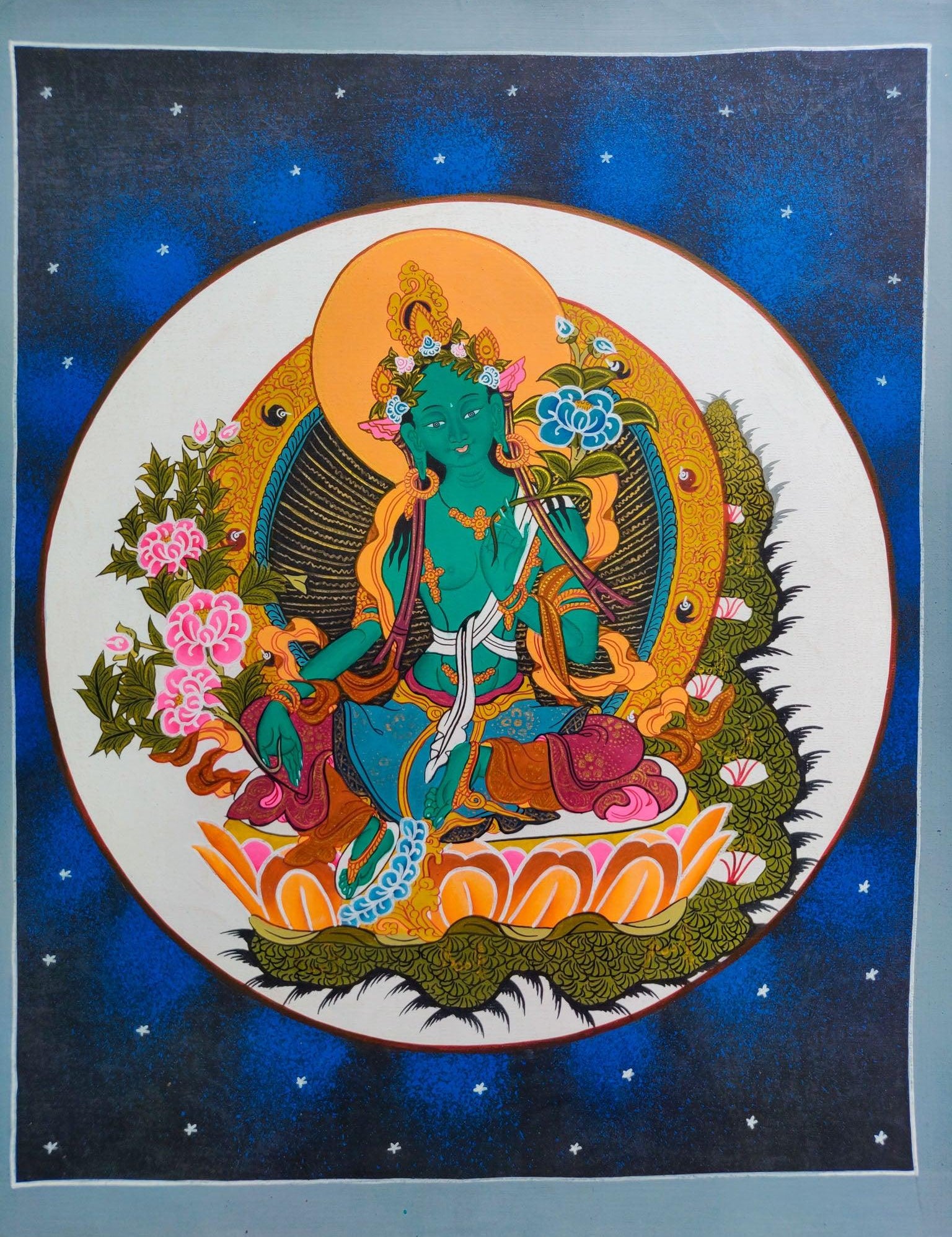 Cosmos Green Tara Thangka Painting