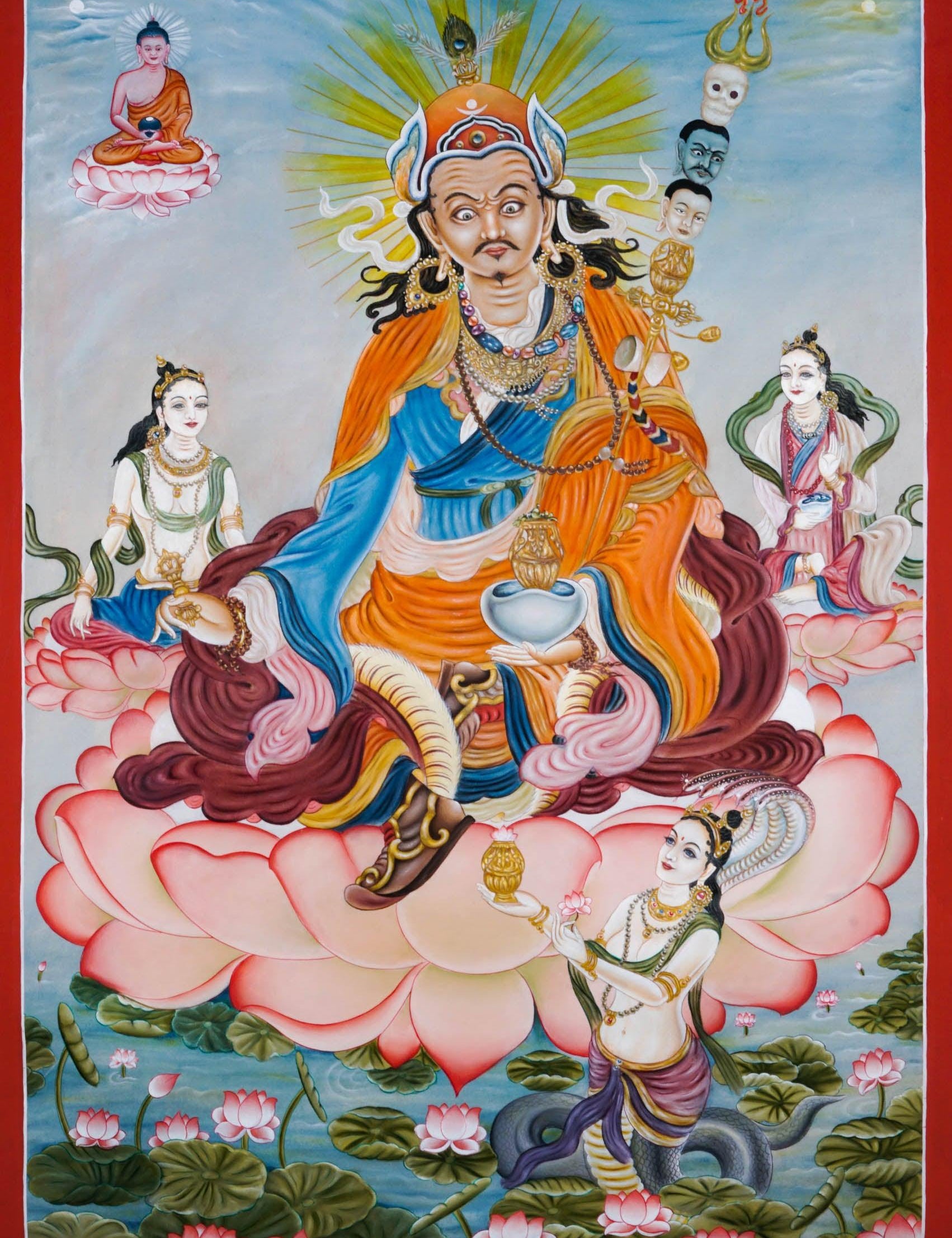 Guru Padmasambhava Thangka Art - Best handpainted thangka painting - HimalayasShop