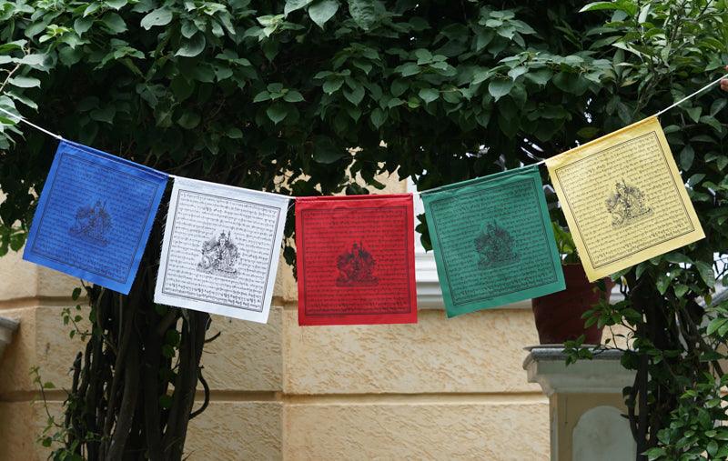 Guru Rinpoche Prayer Flag. Tibetan Flag of Guru with Mantra to hang on outddoor.