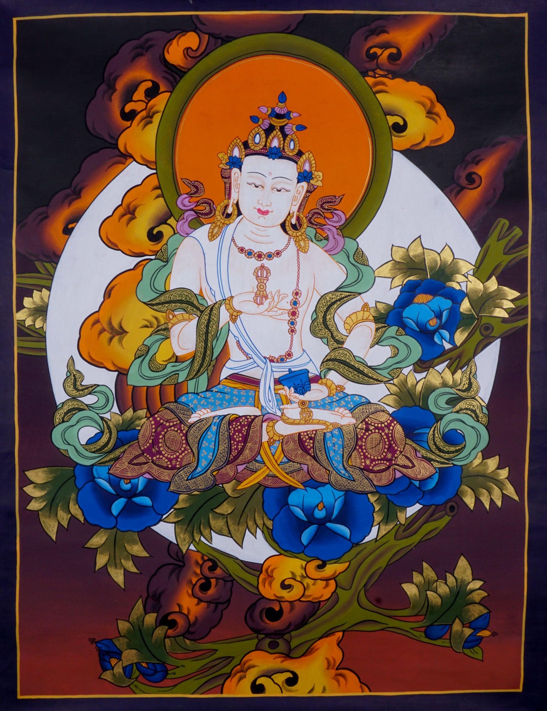 Tibetan Thangka art of Vajrasattva hand panting of Nepal on canvas for Buddhism ritual and meditation 