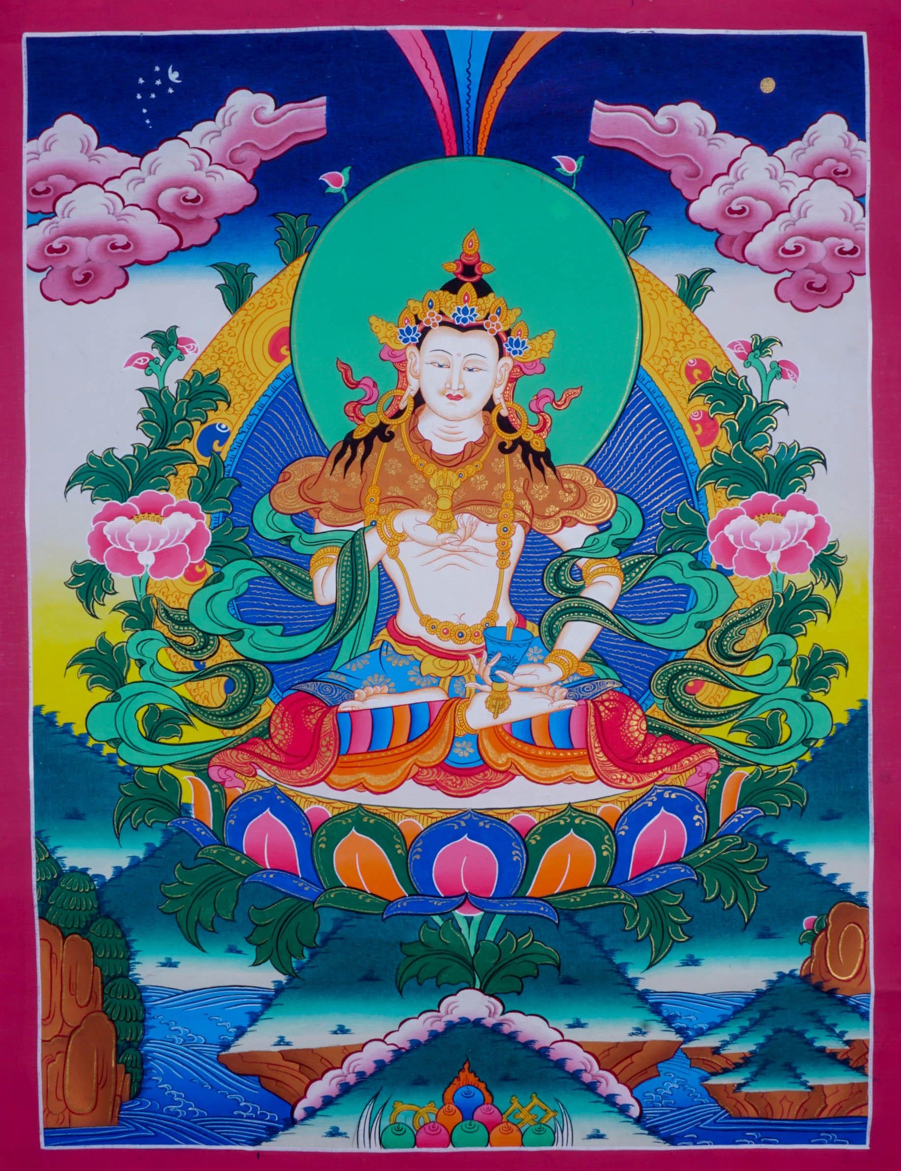 Vajrasattva tibetan thangka art for purification in tantric Buddhism