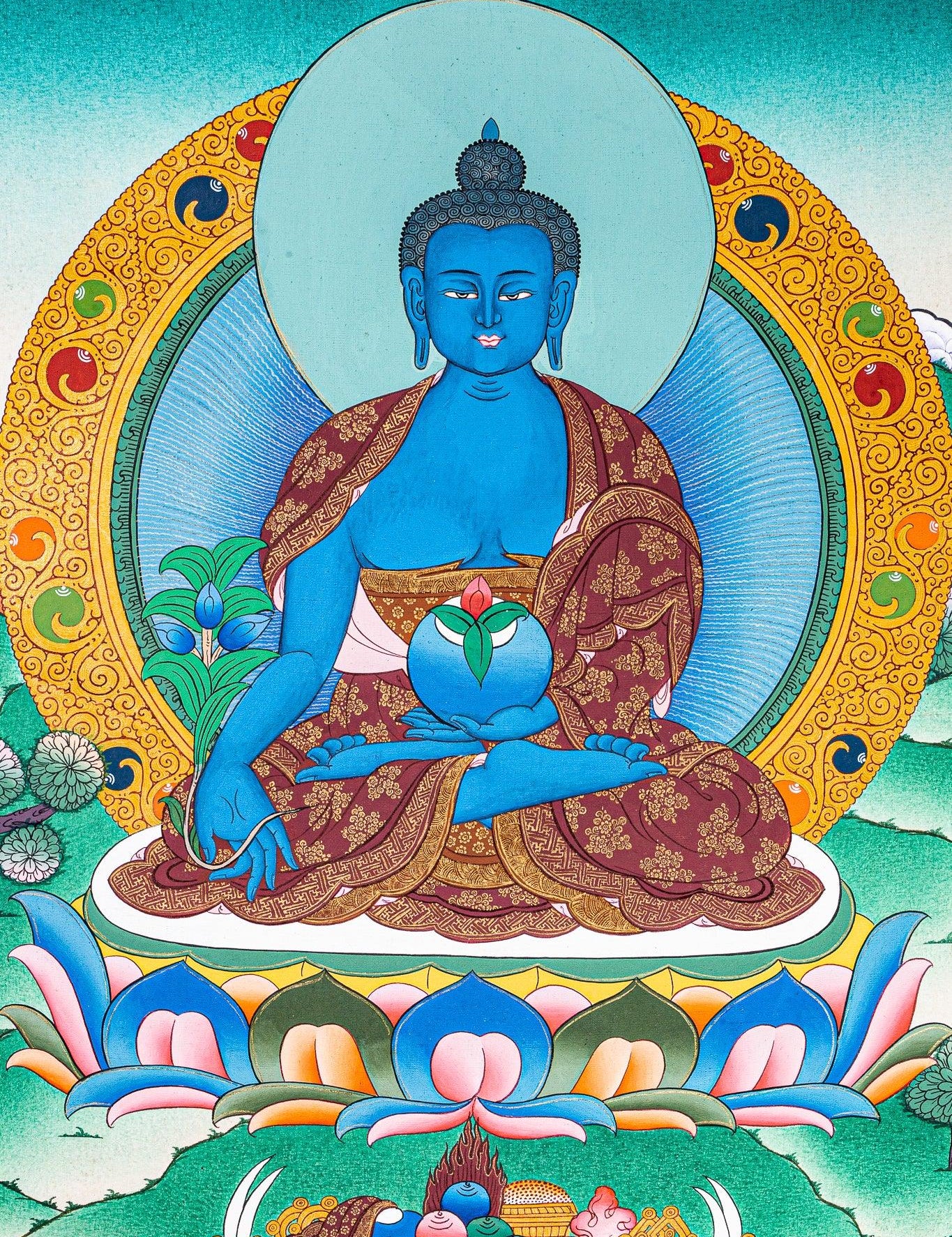 Medicine Buddha Tibetan Thangka Painting on cotton canvas