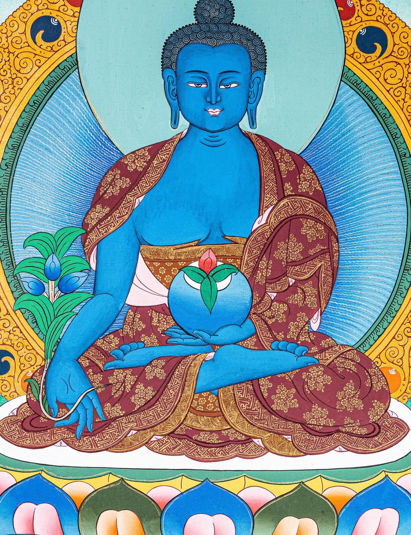 Medicine Buddha Tibetan Thangka Painting on cotton canvas