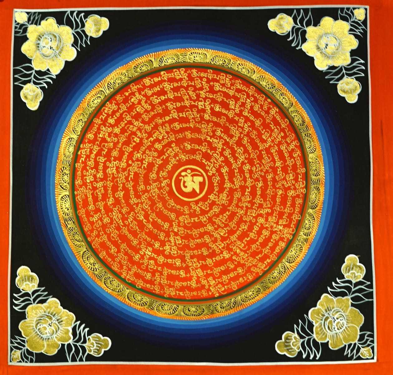 Blue Om mandala thangka