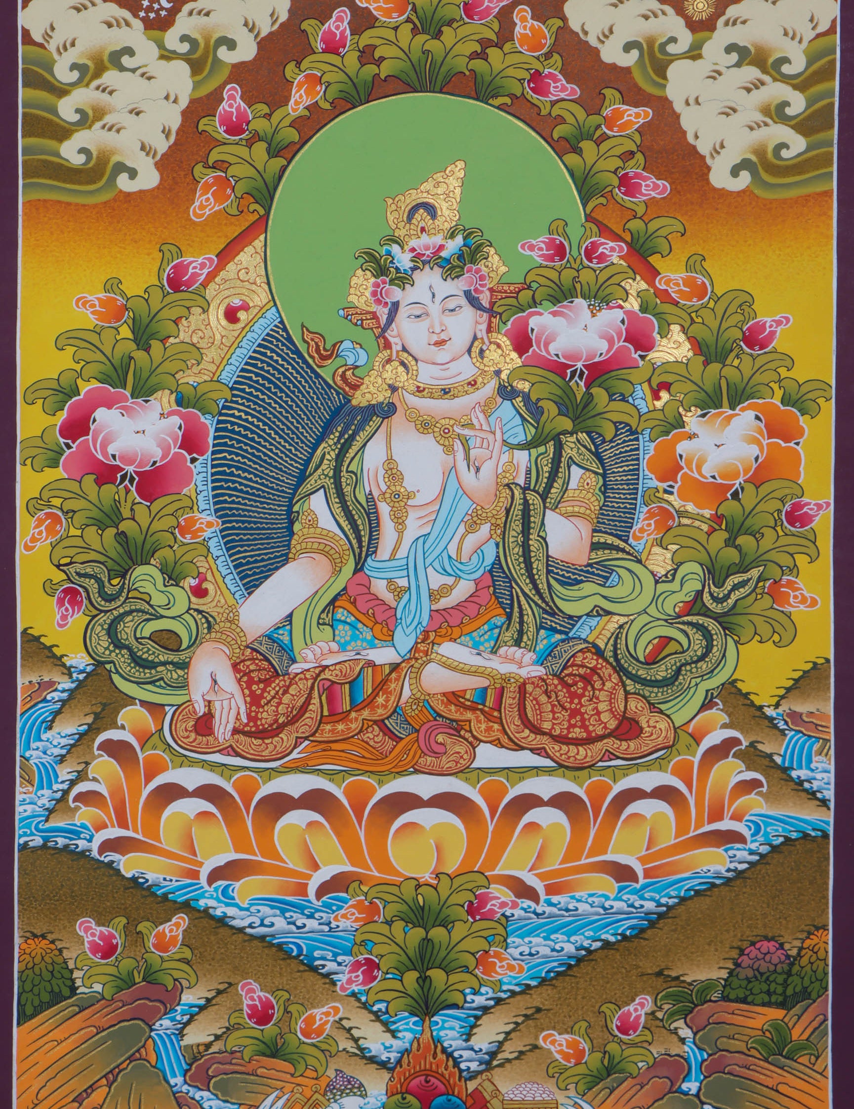 White Tara Thangka Painting - Handpainted Thangka Art - Himalayas Shop