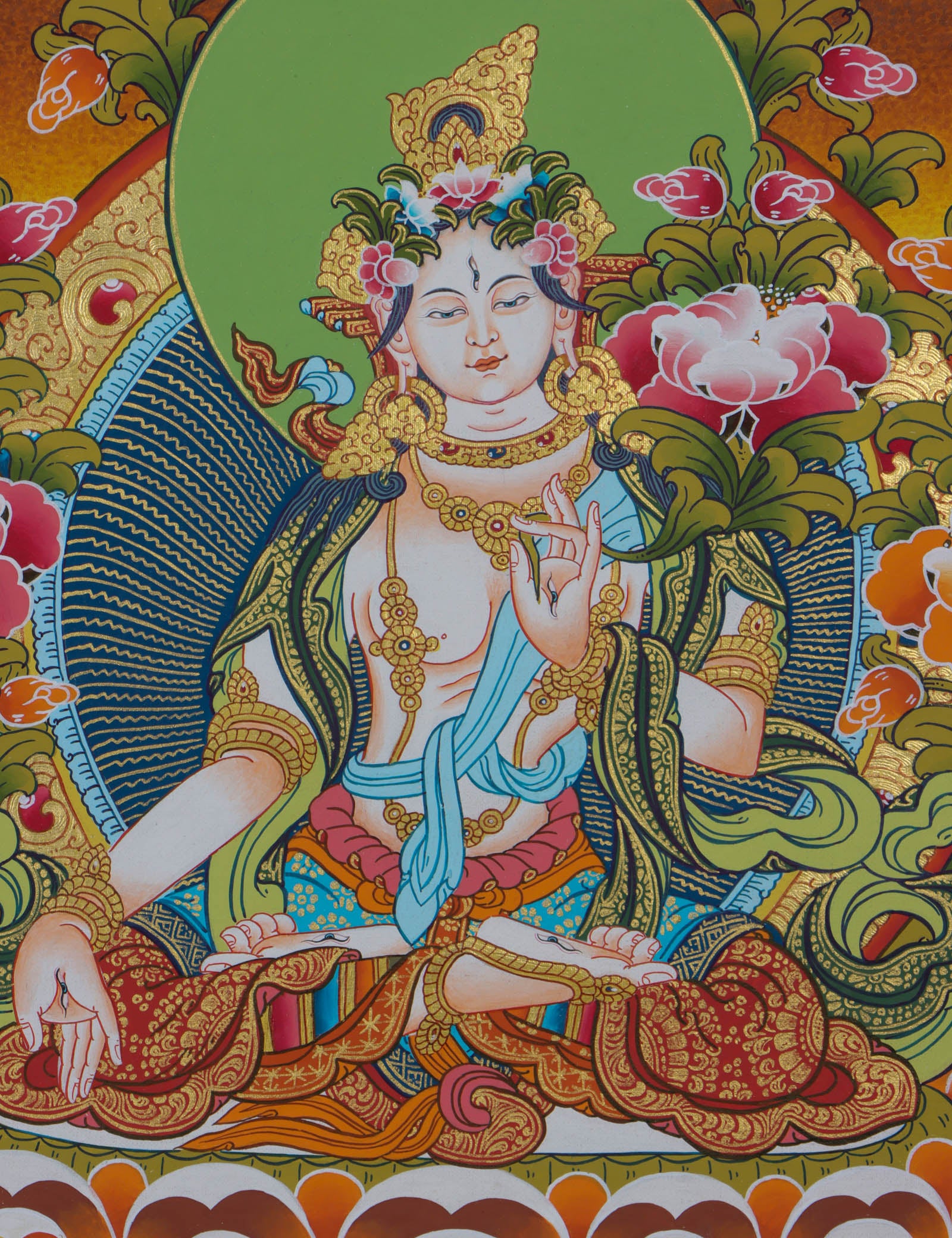 White Tara Thangka Painting - Handpainted Thangka Art - Himalayas Shop