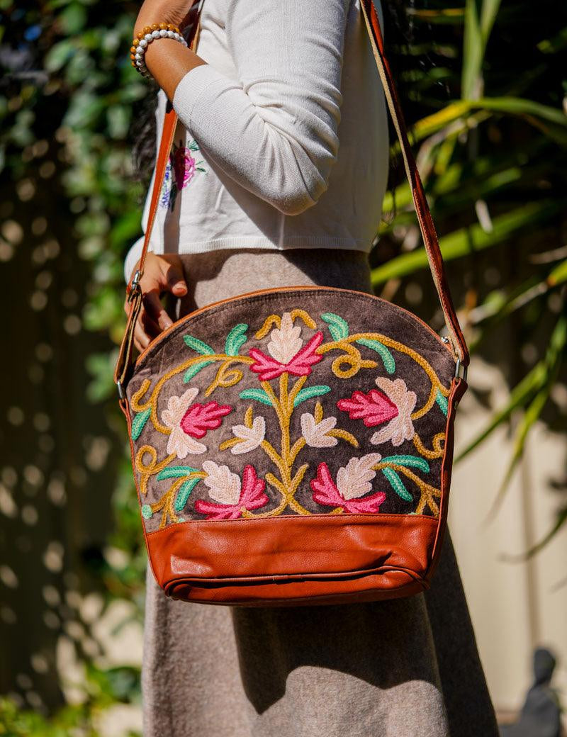 Shoulder Handbag with Floral Embroidery - Himalayas Shop