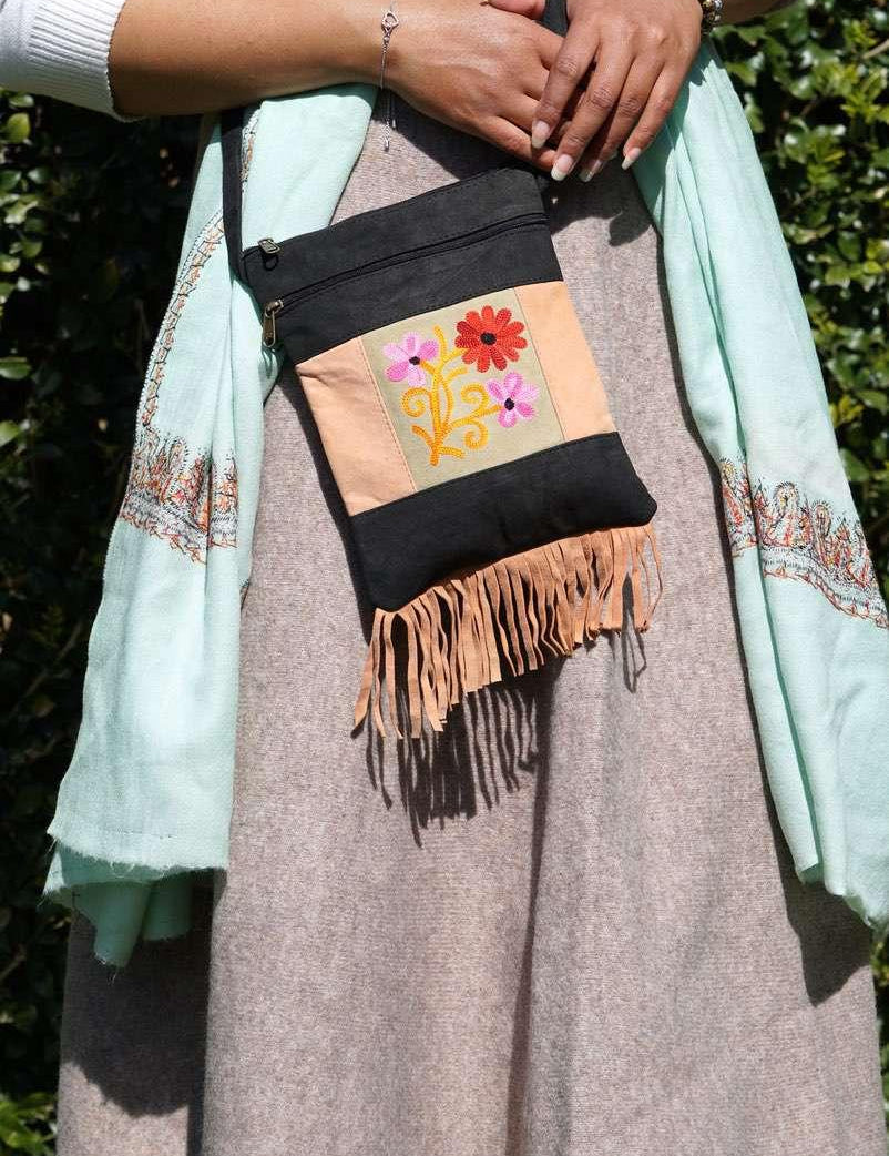 A unique style women's shoulder bag, crafted with beautiful cashmere floral embroidery to give it a chic stylish look..