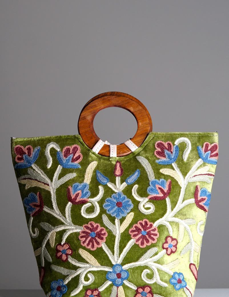 A stylist women’s Tote bag for everyday use, handmade and kashmiri embroidery design for boho style. 