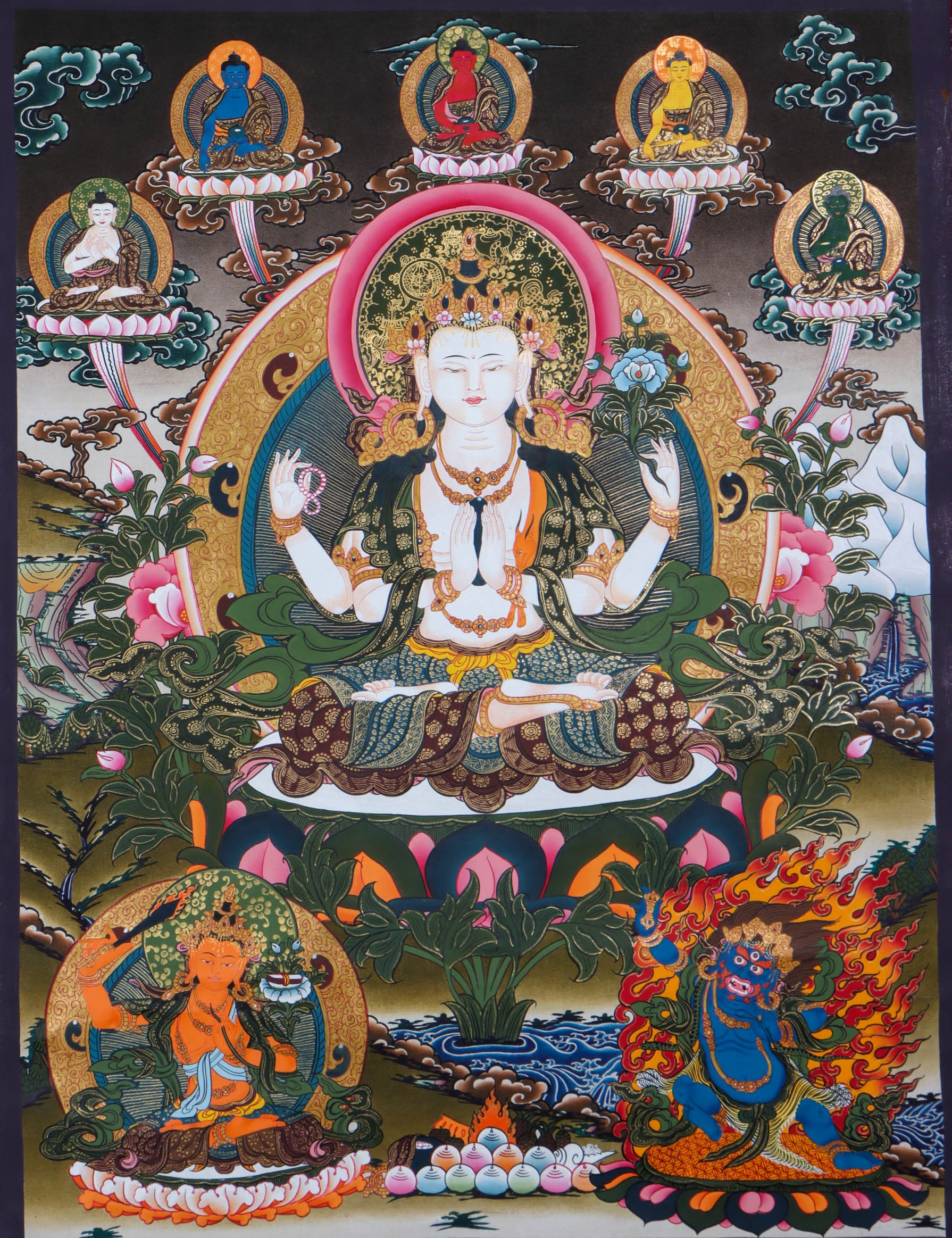 Chengresi (Bodhisattva) Thangka Painting - Himalayas Shop