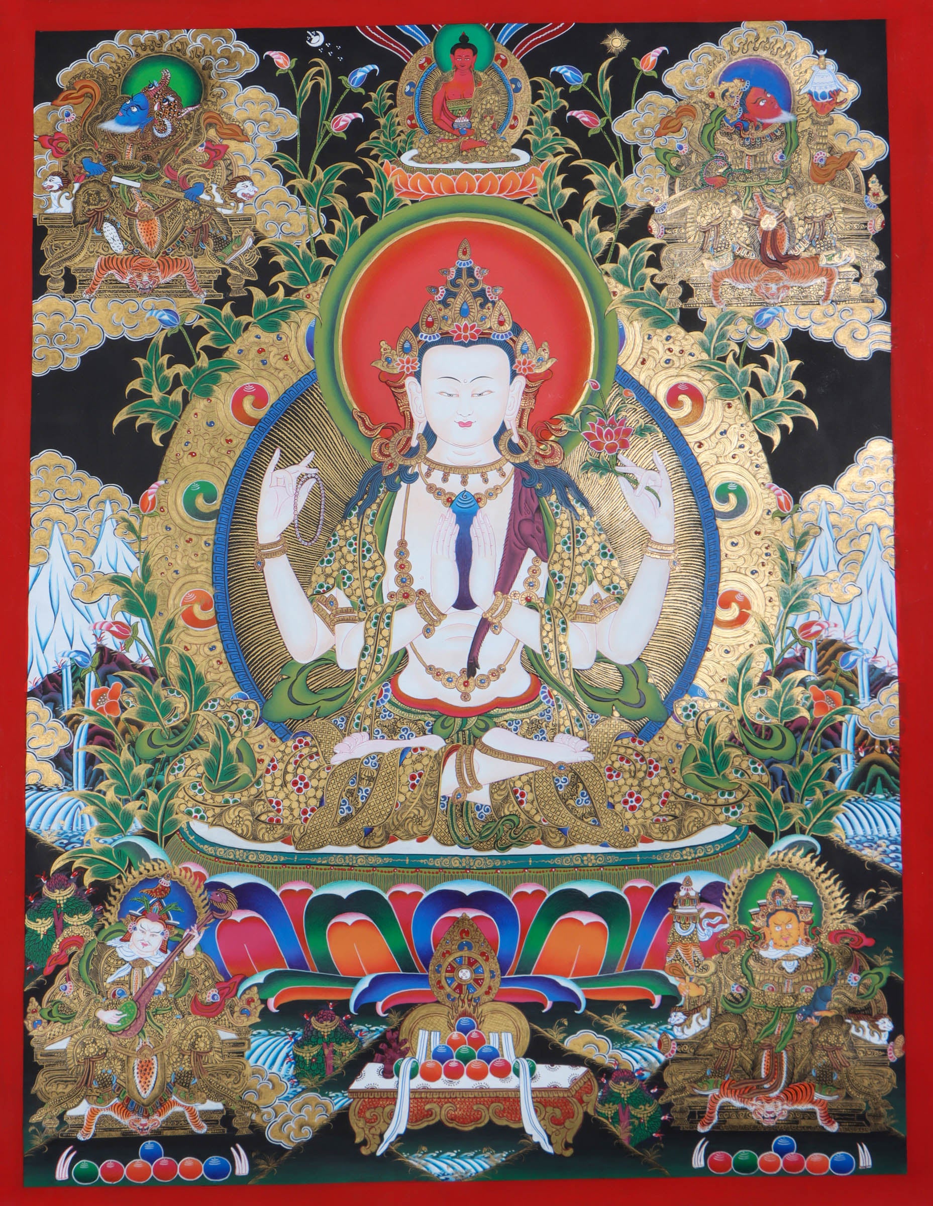 Chengresi with other bodhisattva thangka - Himalayas Shop