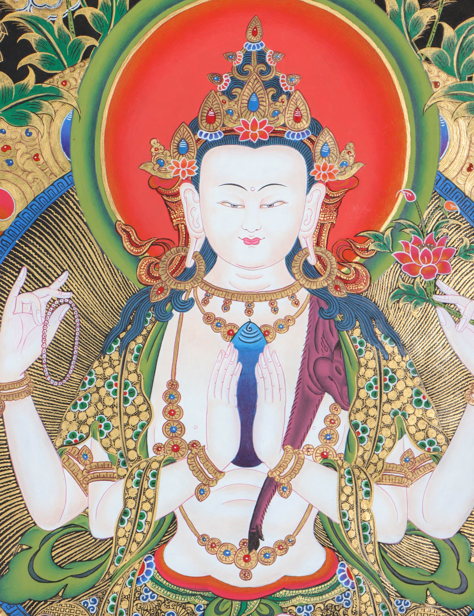 Chengresi with other bodhisattva thangka - Himalayas Shop