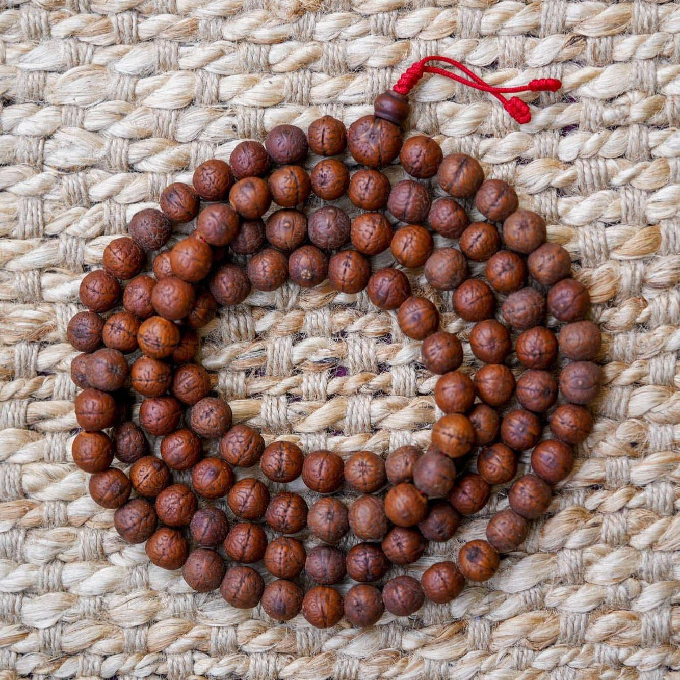 Antique Dark Bodhi Bead Mala aerial view 