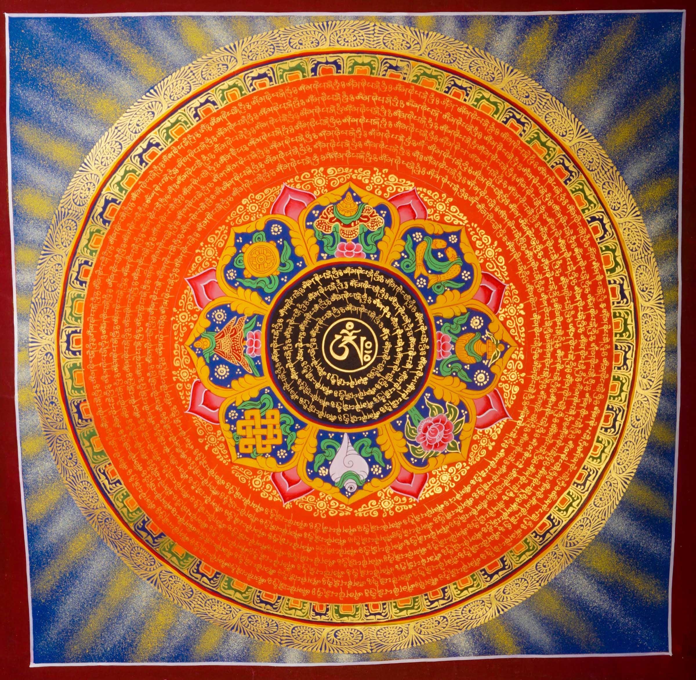 Om Mantra Mandala Thangka from Lamas of Himalayas 