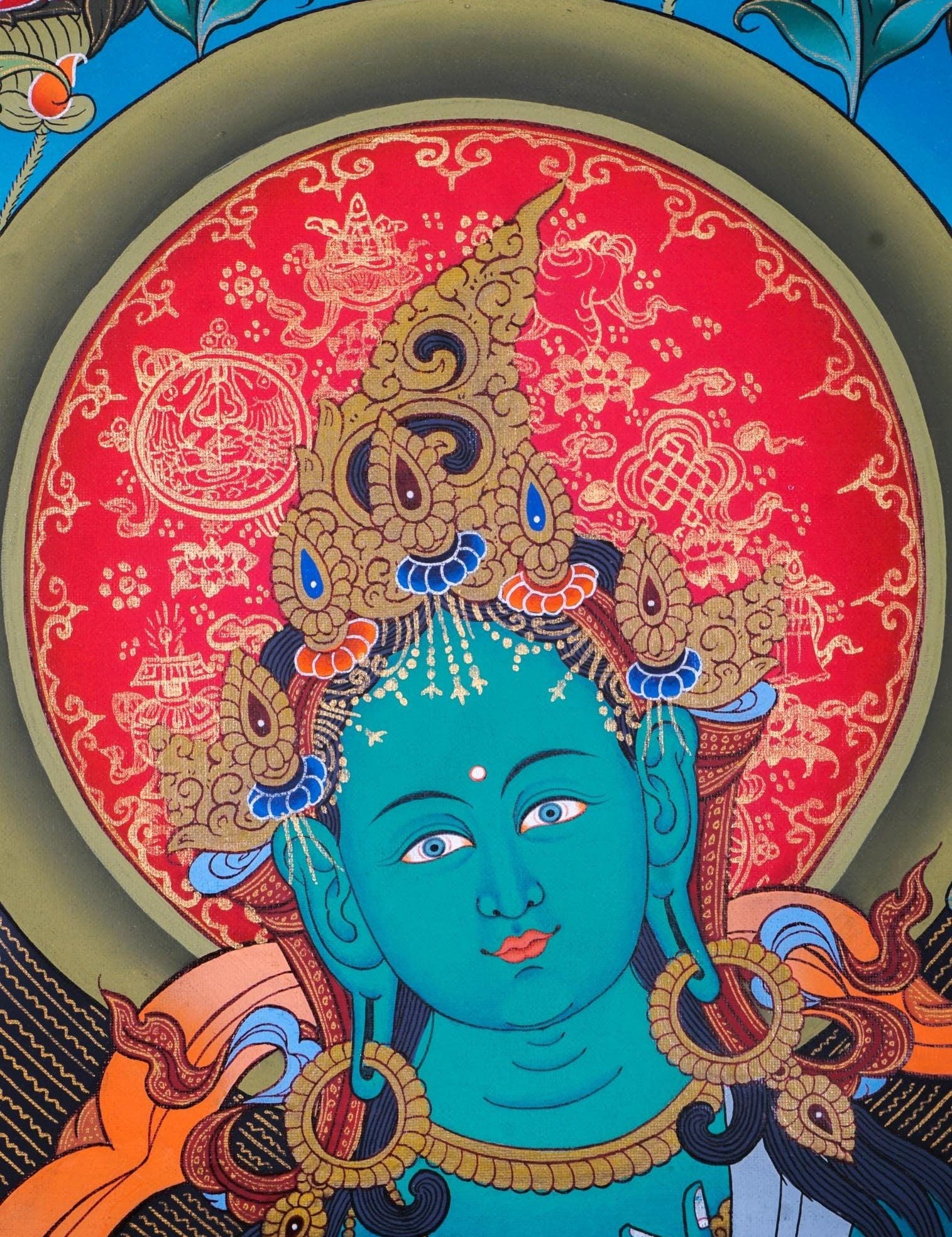 Green Tara Female Deity Thangka Painting  For Meditational Practice and Spiritual Gifts