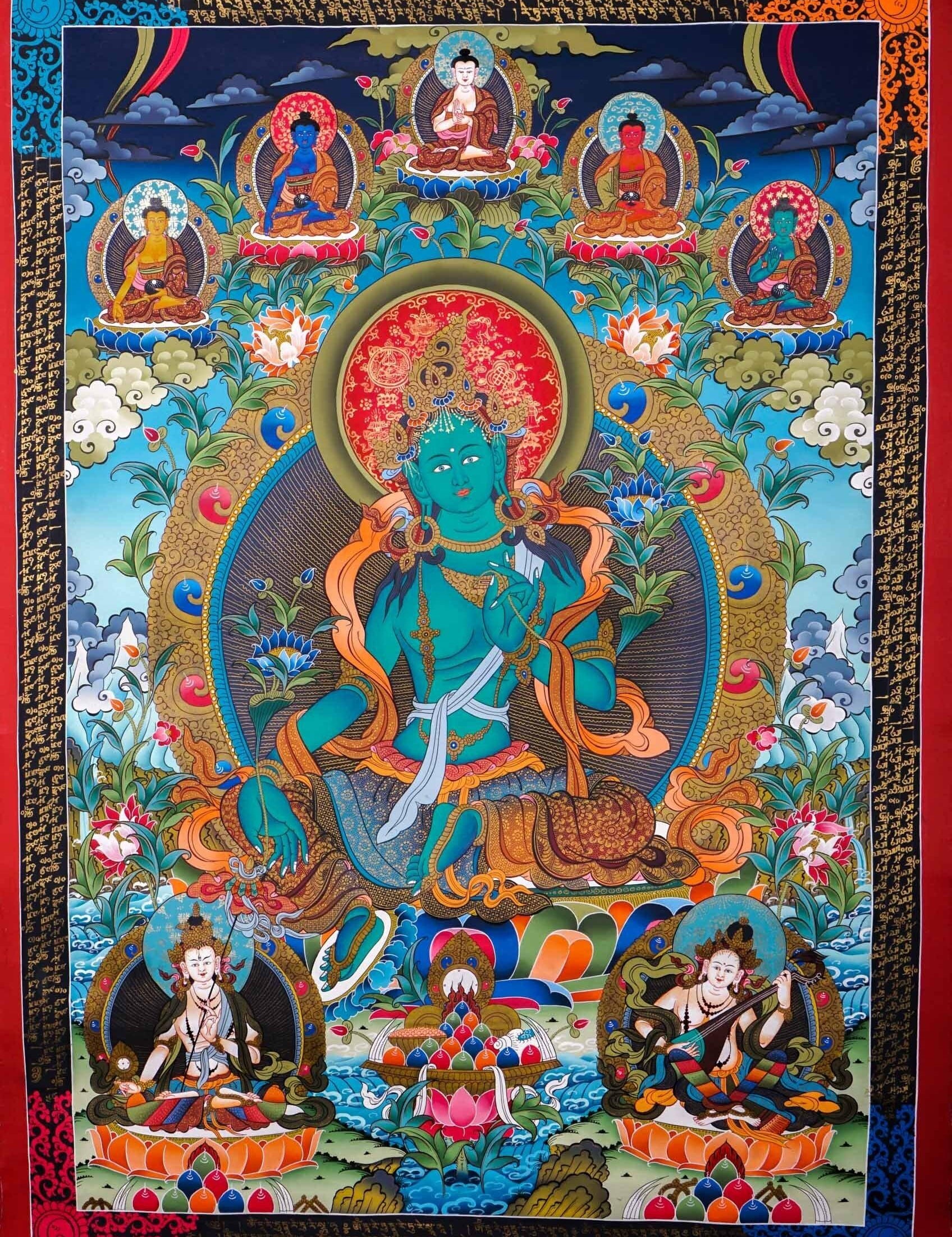 Green Tara Female Deity Thangka Painting  For Meditational Practice and Spiritual Gifts