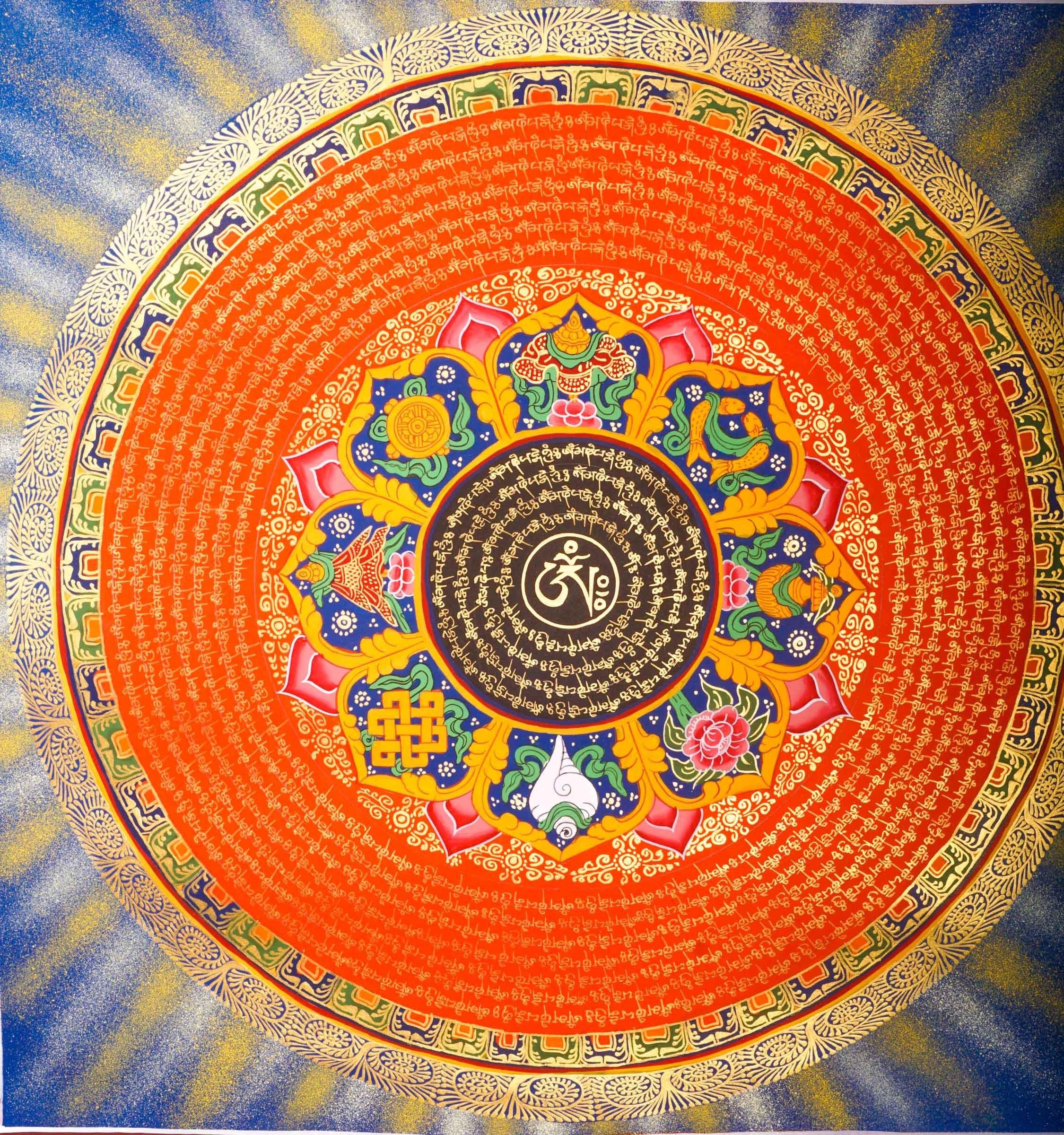 Om Mantra Mandala Thangka from Lamas of Himalayas 