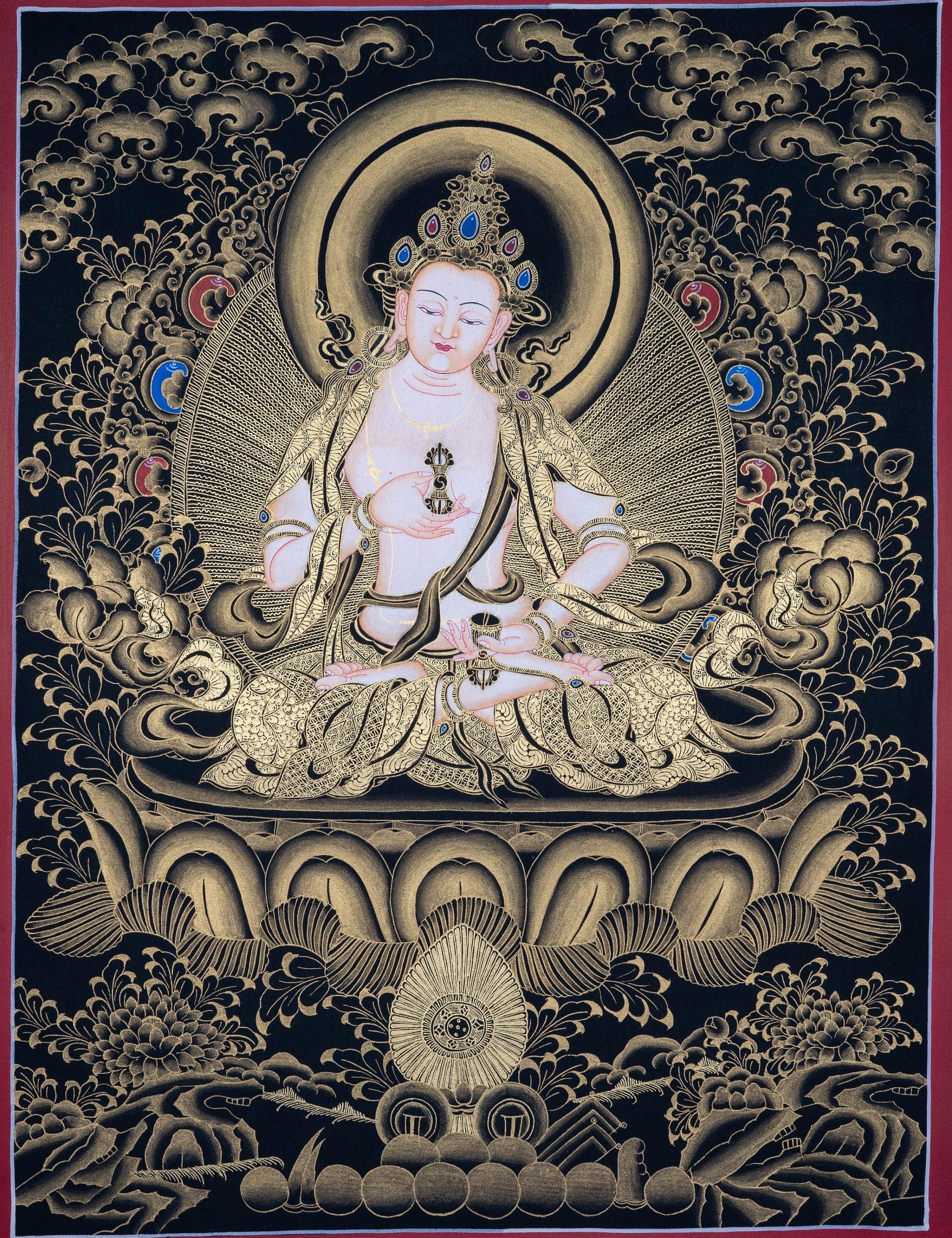 Vajrasattva Thangka Art on Cotton Canvas