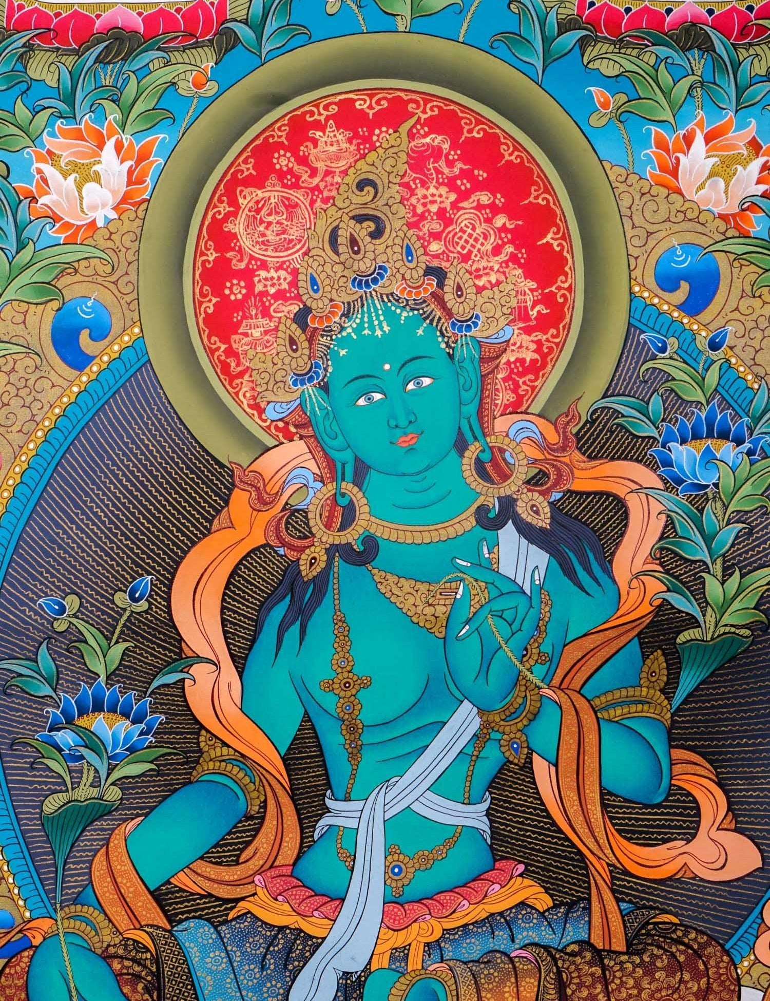 Green Tara Female Deity Thangka Painting  For Meditational Practice and Spiritual Gifts