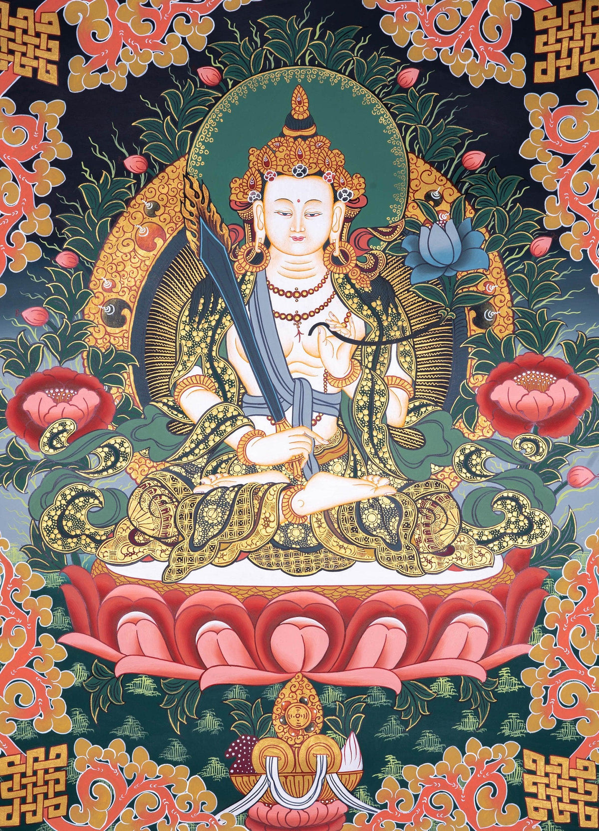 Fine Quality White Manjushri Thangka - Shop with Us