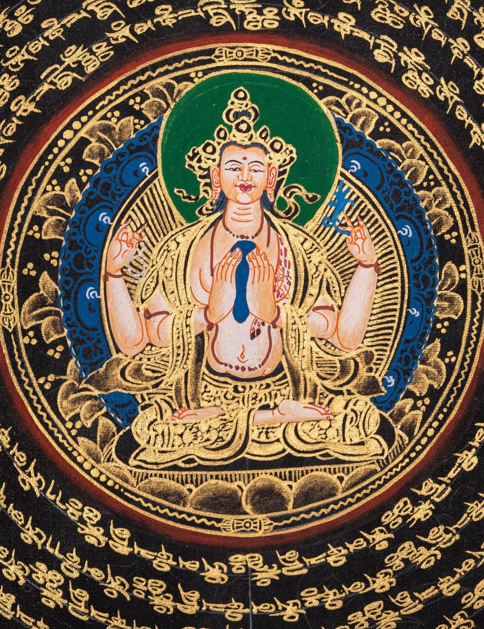 Chengresi Mantra Mandala Meditation Thangka - Himalayas Shop