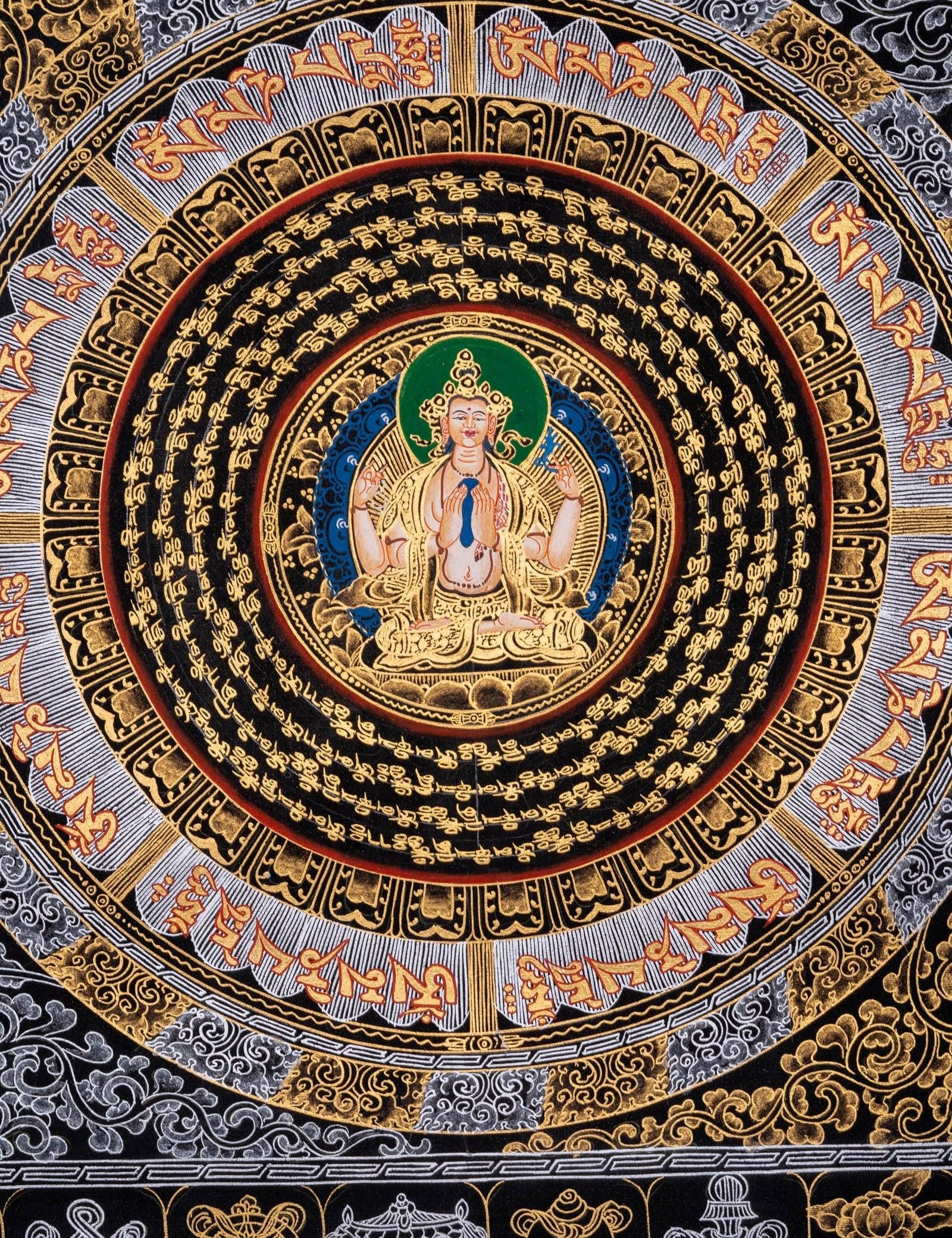 Chengresi Mantra Mandala Meditation Thangka - Himalayas Shop