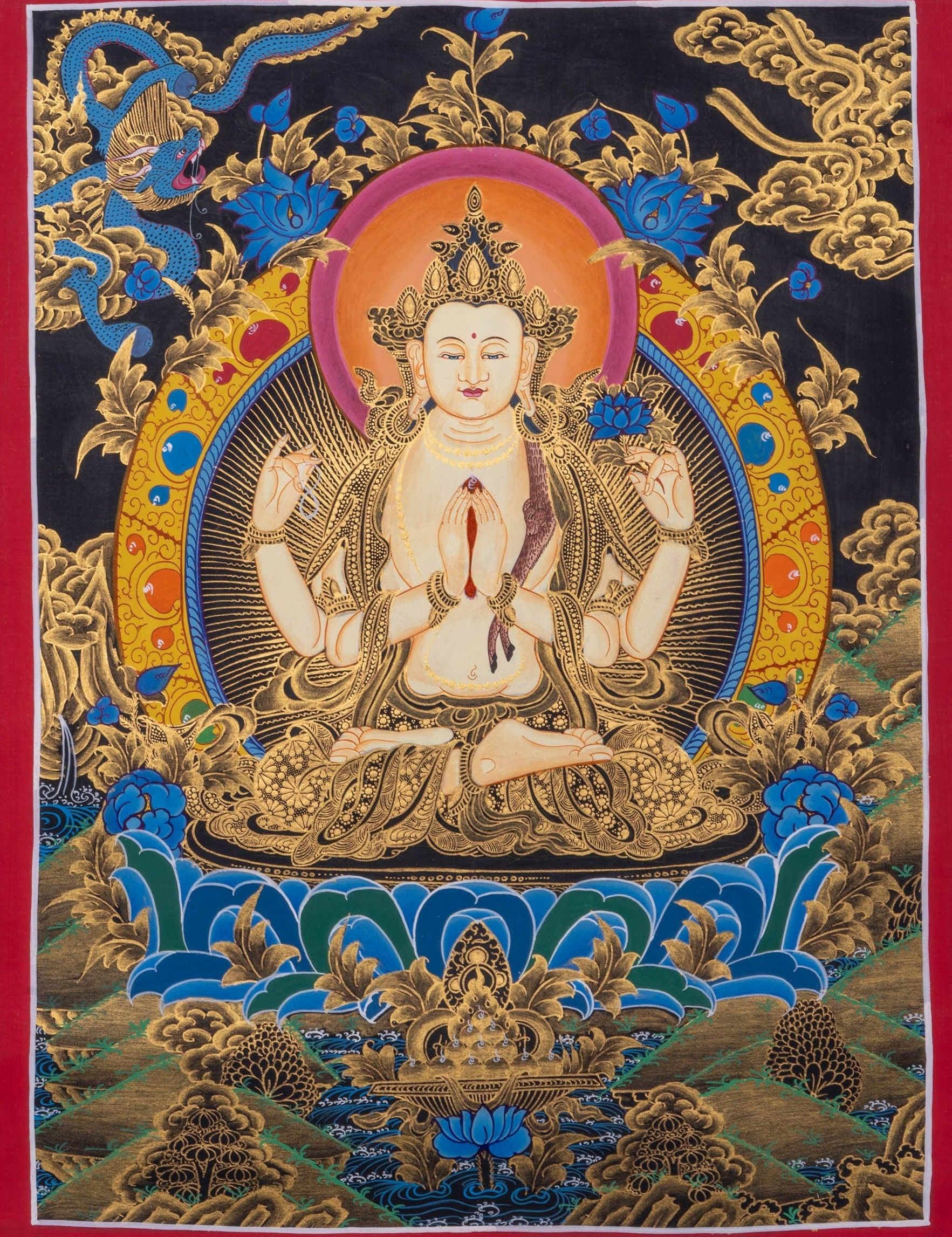 Thangka Art of Chengresi Boddhisattva - Himalayas Shop