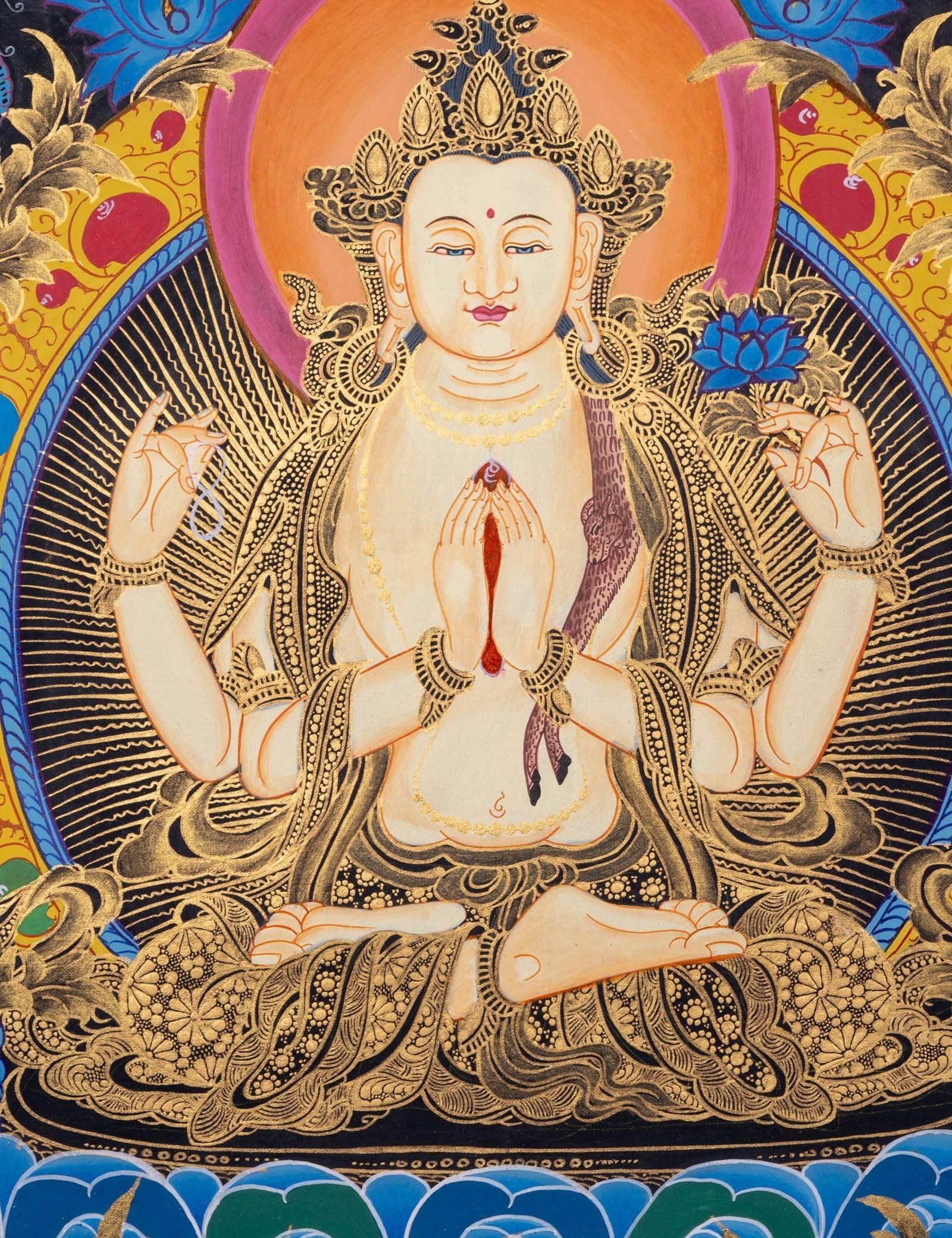 Thangka Art of Chengresi Boddhisattva - Himalayas Shop