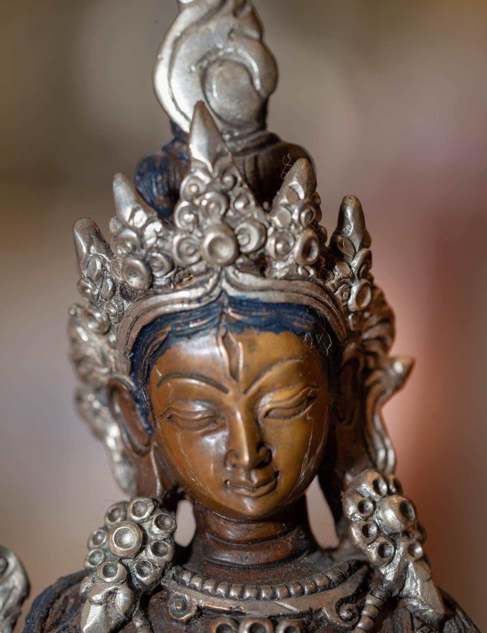 White tara statue silver plated in bronze handmade high quality small size Tibetan statue.