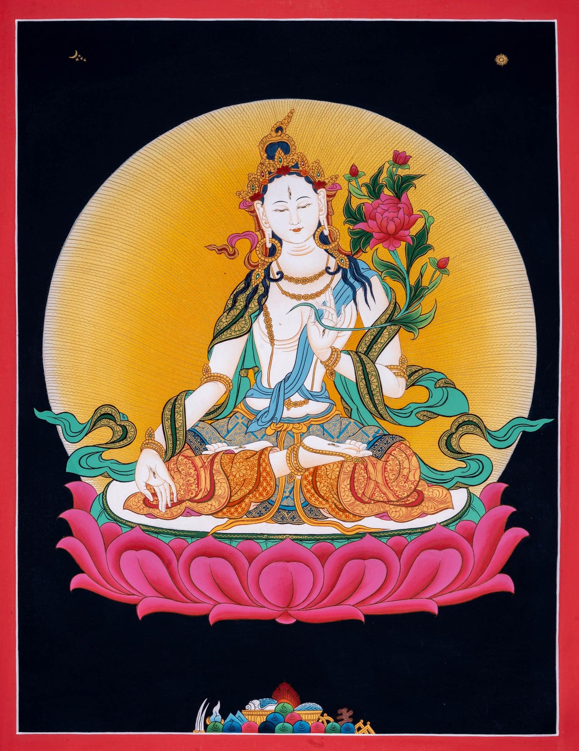 White Tara Thangka Painting