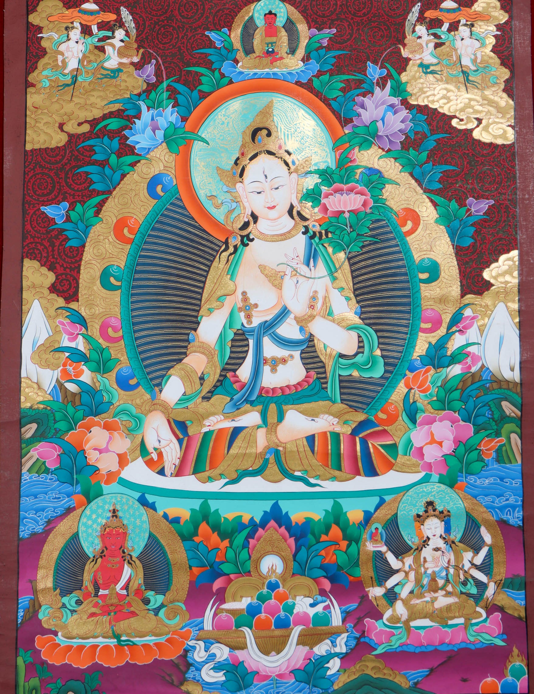 White Tara (Female Bodhisattva) Handpainted Thangka Painting - Himalayas Shop